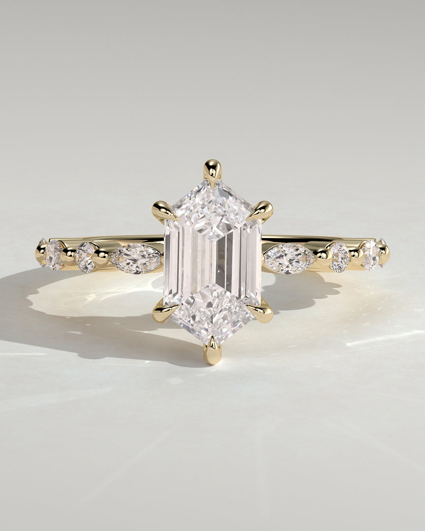 2 CT Hexagon Cut Pave Engagement Ring - Moissanite Diamond