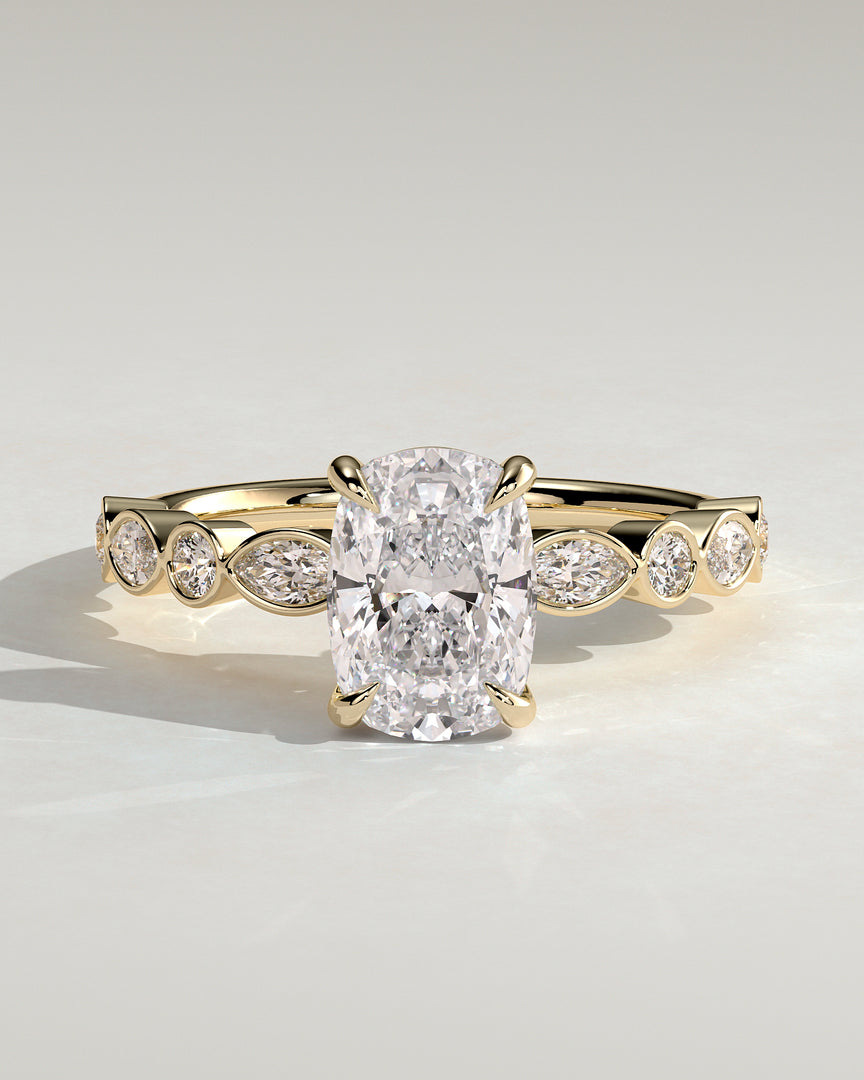 2 CT Cushion Cut Bezel Pave Engagement Ring - Moissanite Diamond