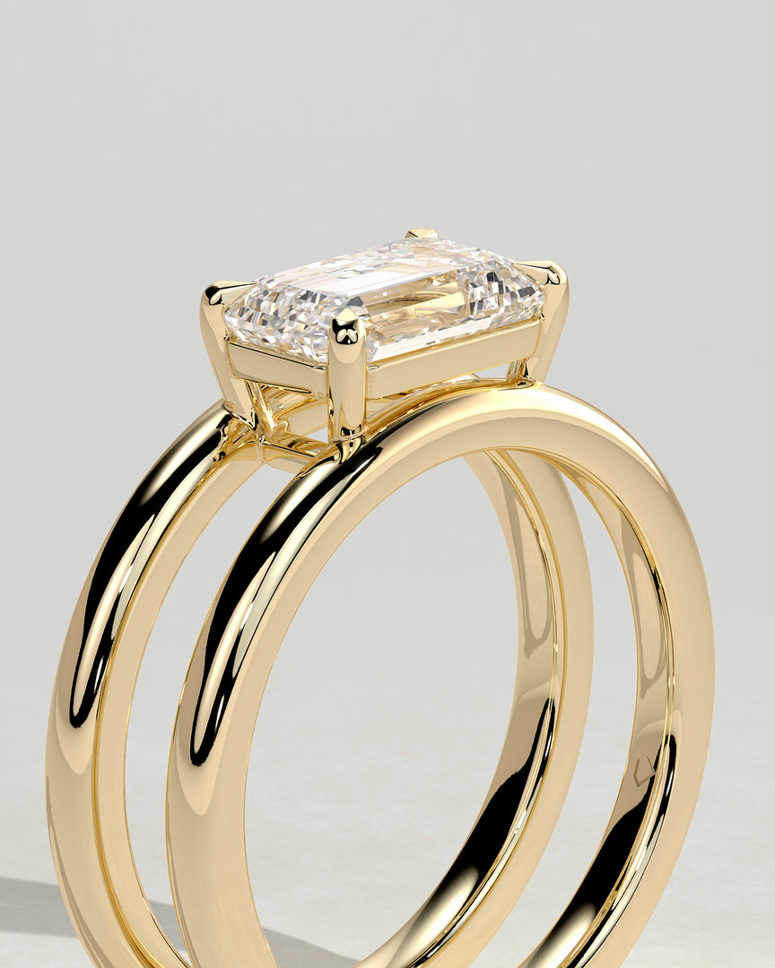 2 CT East-West Emerald Cut Double Solitaire Engagement Ring - Moissanite Diamond