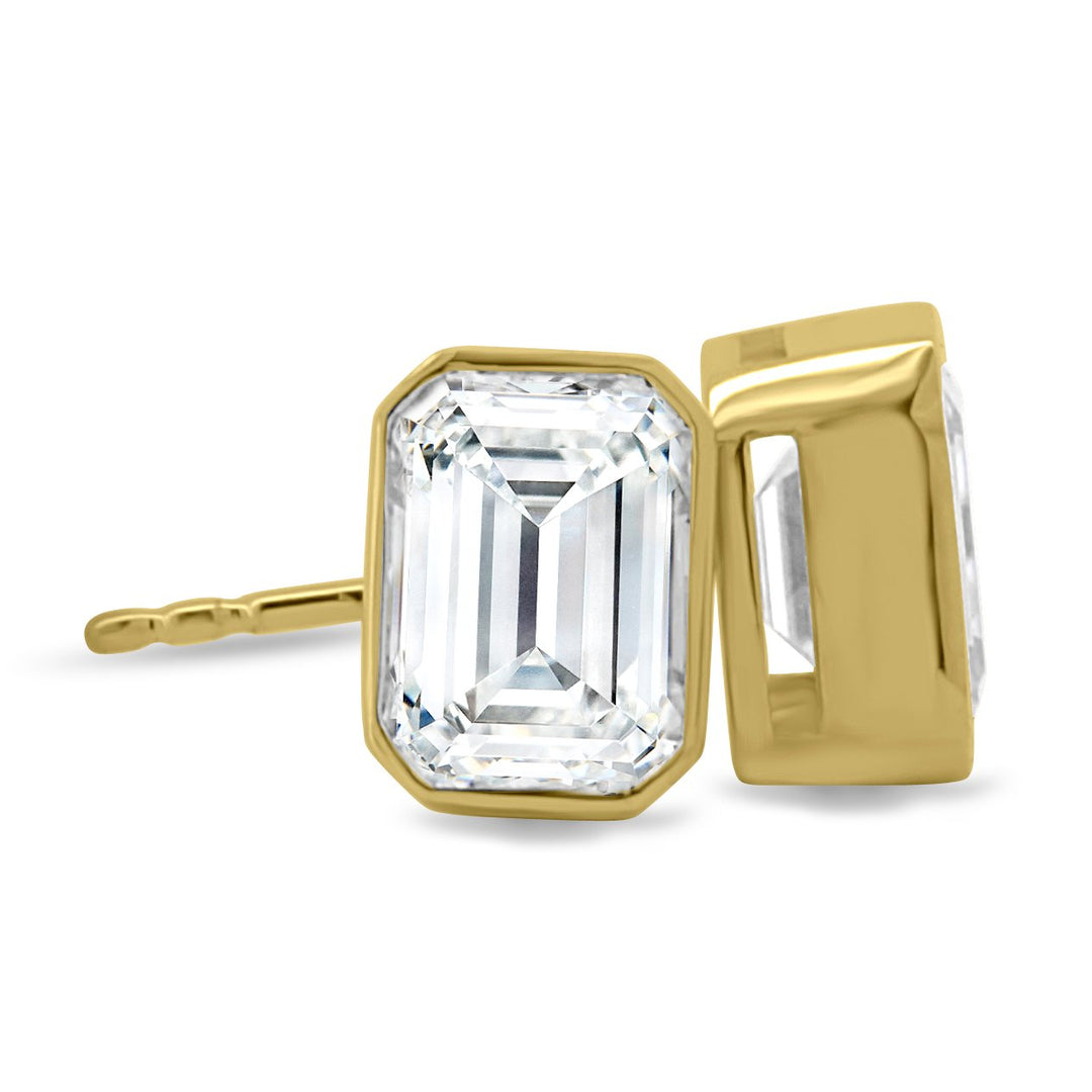 1 CT Emerald Cut Moissanite Diamond Bezel Stud Earrings