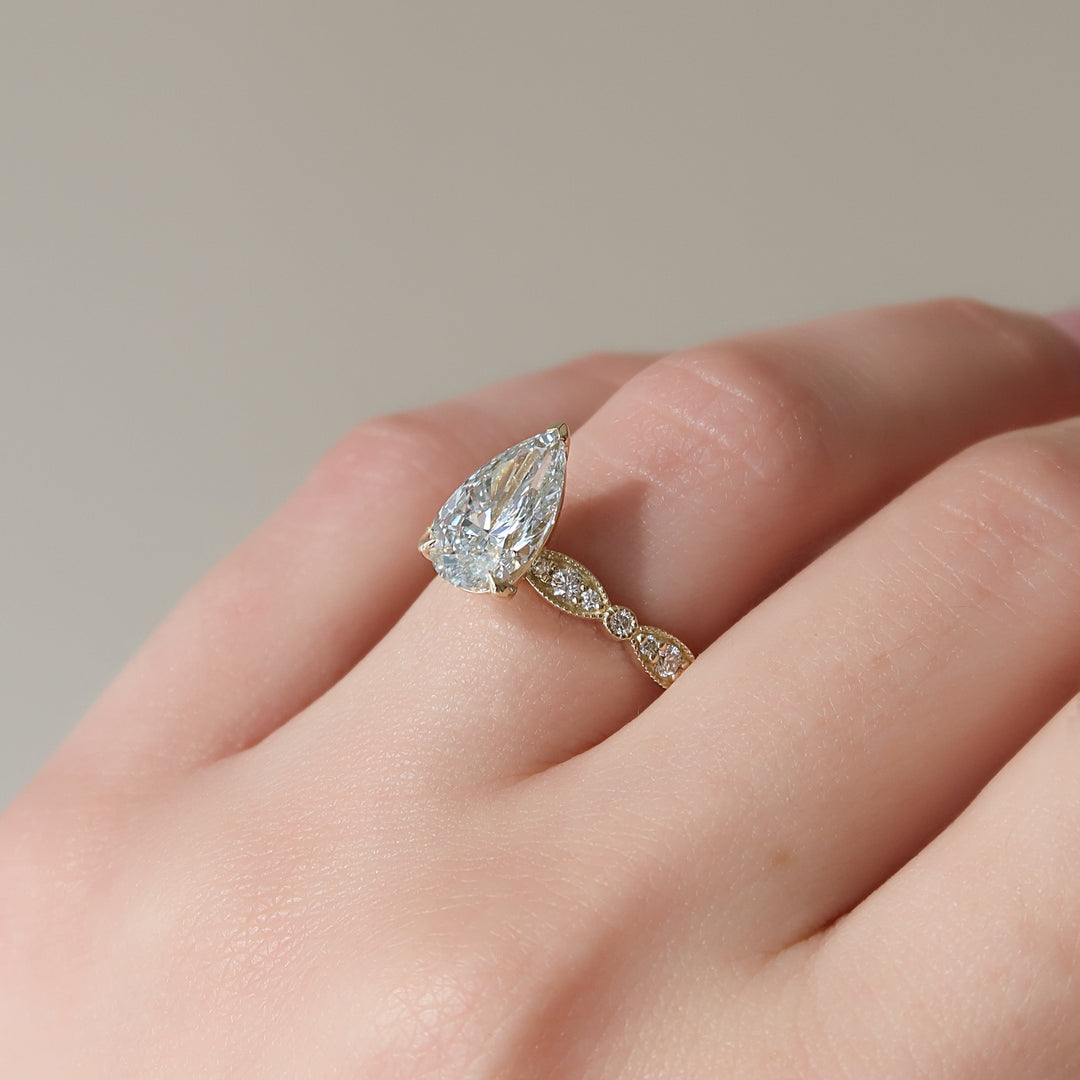 2 CT Pear Cut Milgrain Engagement Ring - Moissanite Diamond