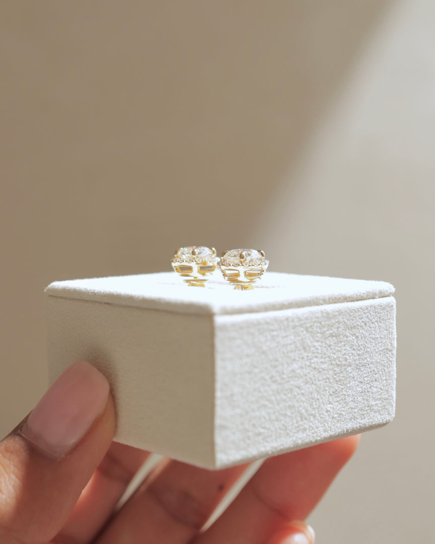 1 CT Round Cut Moissanite Diamond Halo Stud Earrings