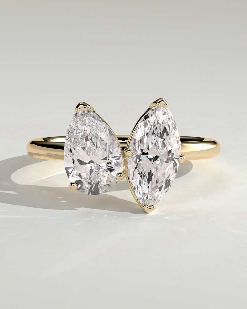 2 CT Marquise and Pear Cut Toi et Moi Engagement Ring - Moissanite Diamond