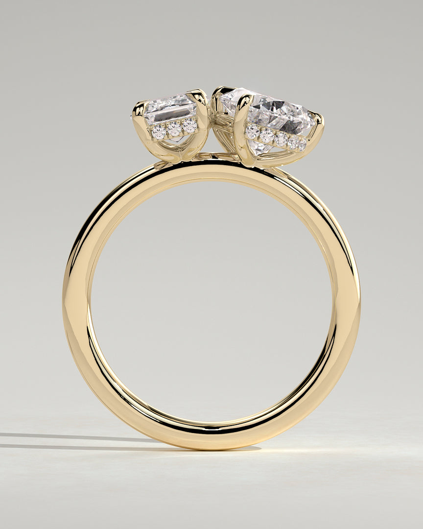 2 CT Pear and Emerald Cut Two Stone Engagement Ring - Moissanite Diamond