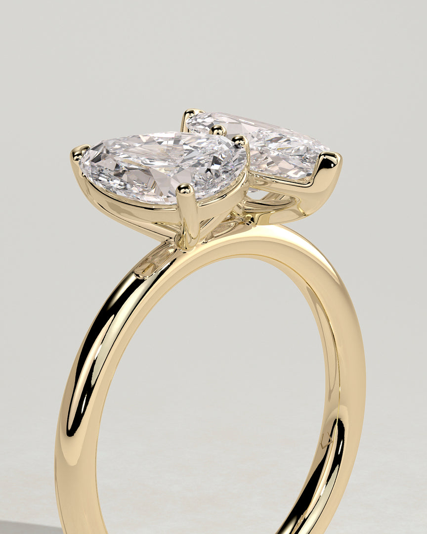 2 CT Marquise and Pear Cut Toi et Moi Engagement Ring - Moissanite Diamond