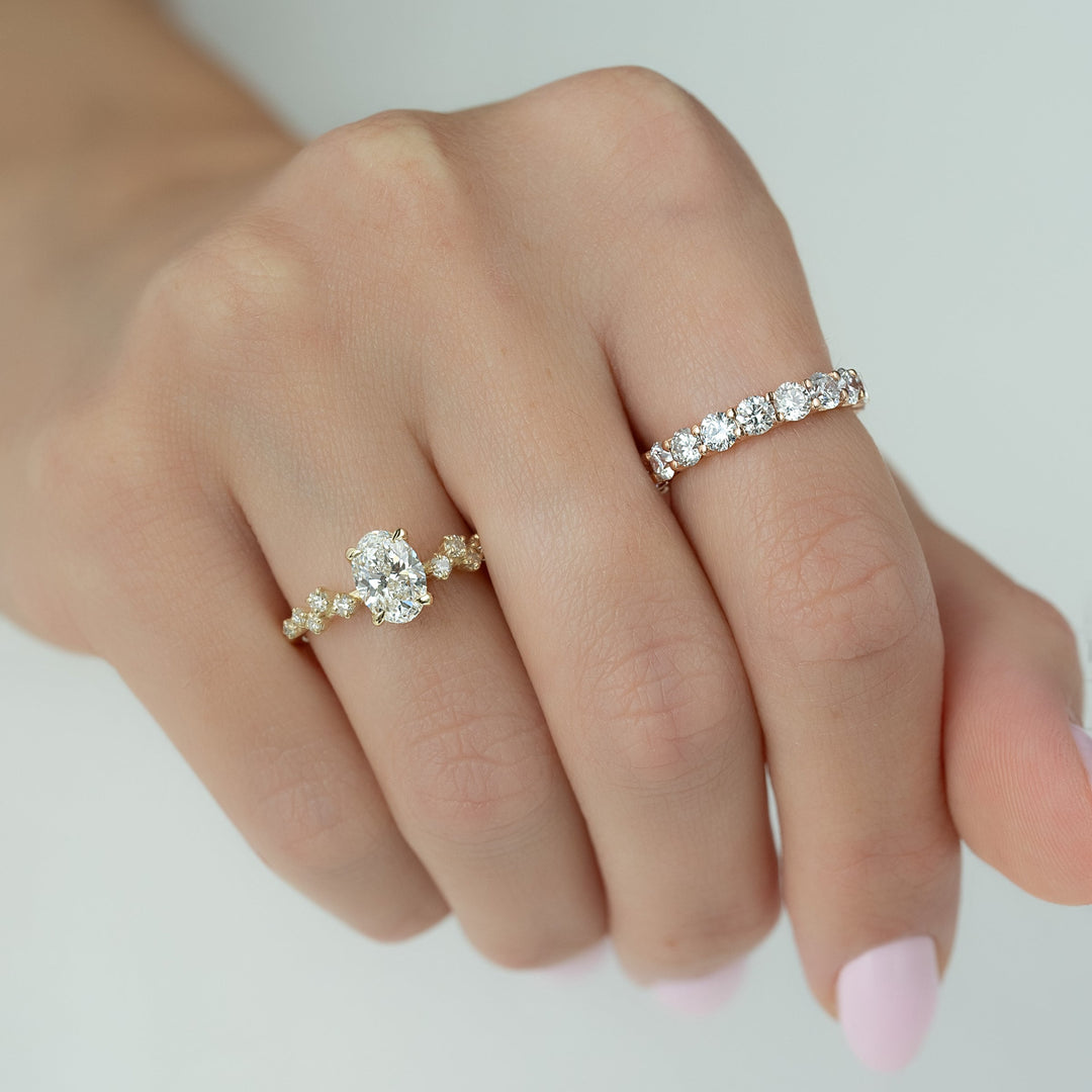 2 CT Oval Cut Cluster Engagement Ring - Moissanite Diamond