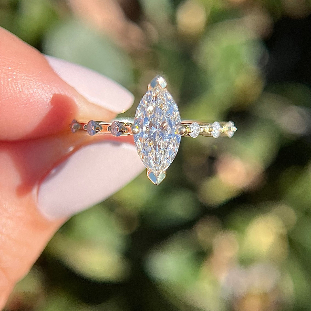 2 CT Marquise Cut Petite Pave Engagement Ring - Lab Grown Diamond