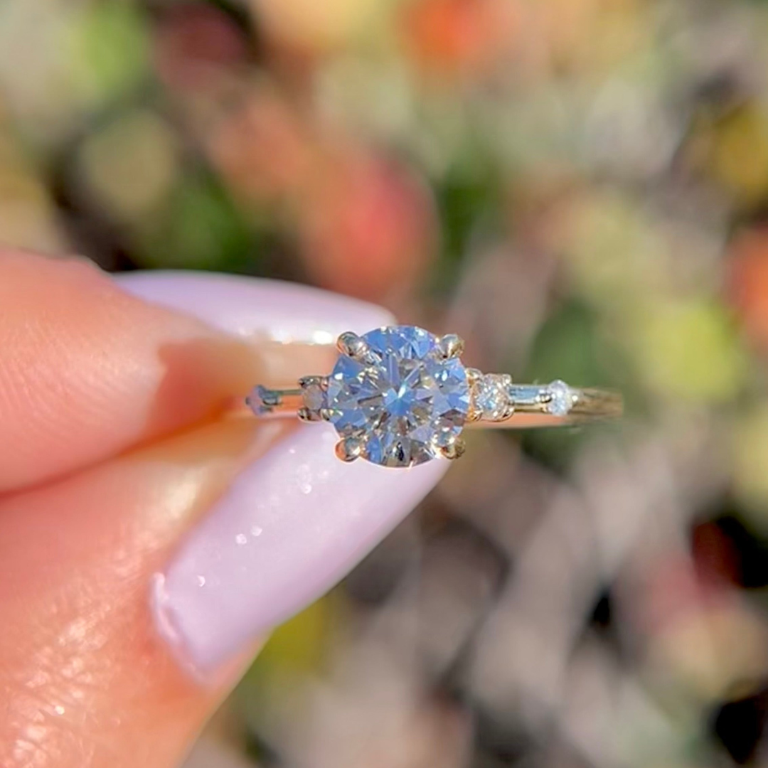 1 CT Round Cut Petite Pave Engagement Ring - Moissanite Diamond