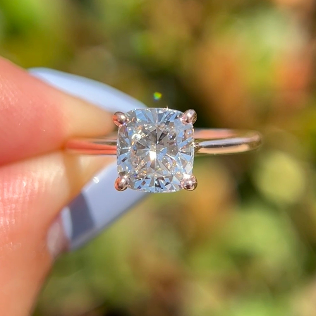 1 CT Cushion Cut Solitaire Engagement Ring - Moissanite Diamond