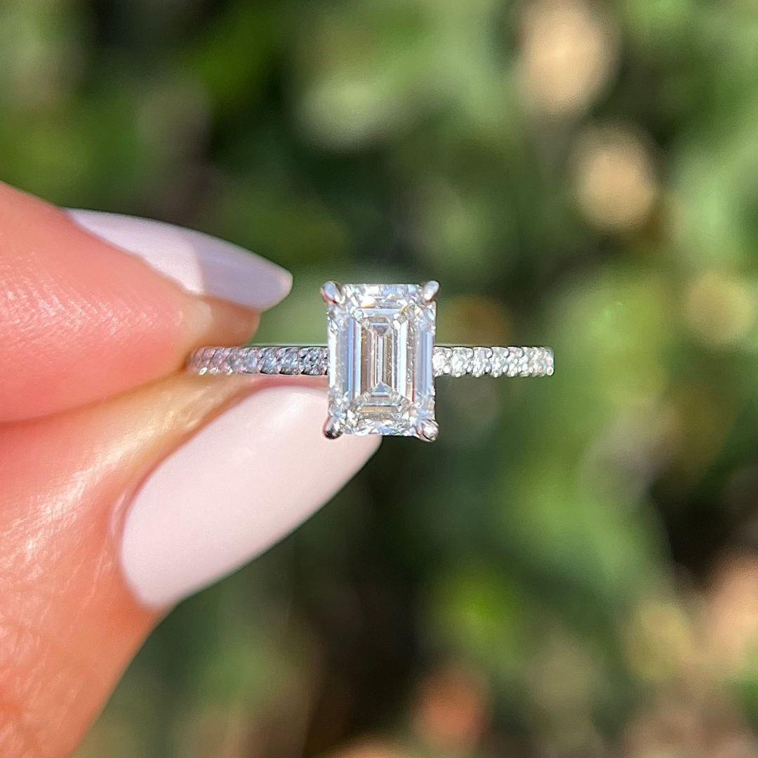 1 CT Emerald Cut Pave Engagement Ring - Lab Grown Diamond