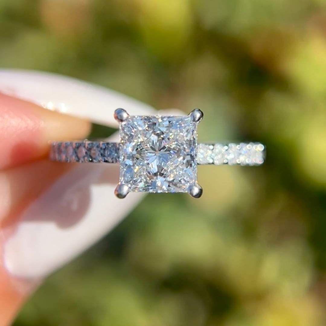 1 CT Princess Cut Pave Engagement Ring - Lab Grown Diamond