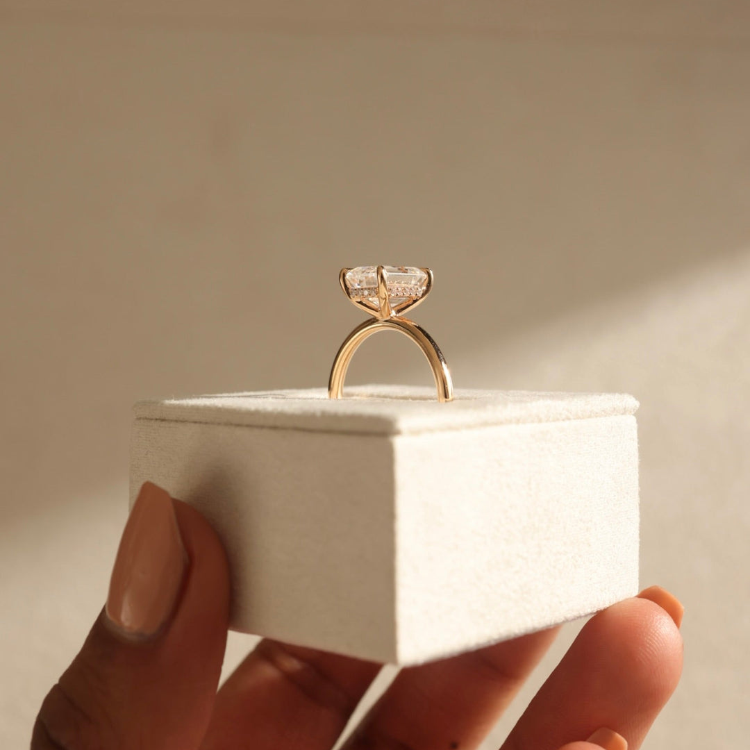 2 CT Emerald Cut Hidden Halo Diamond Engagement Ring - Lab Grown Diamond
