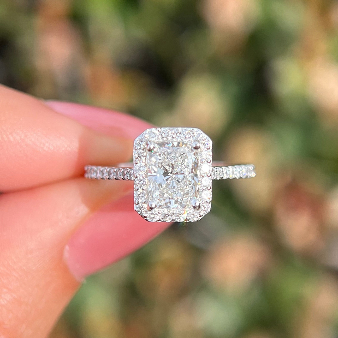 1 CT Radiant Cut Halo Pave Engagement Ring - Lab Grown Diamond