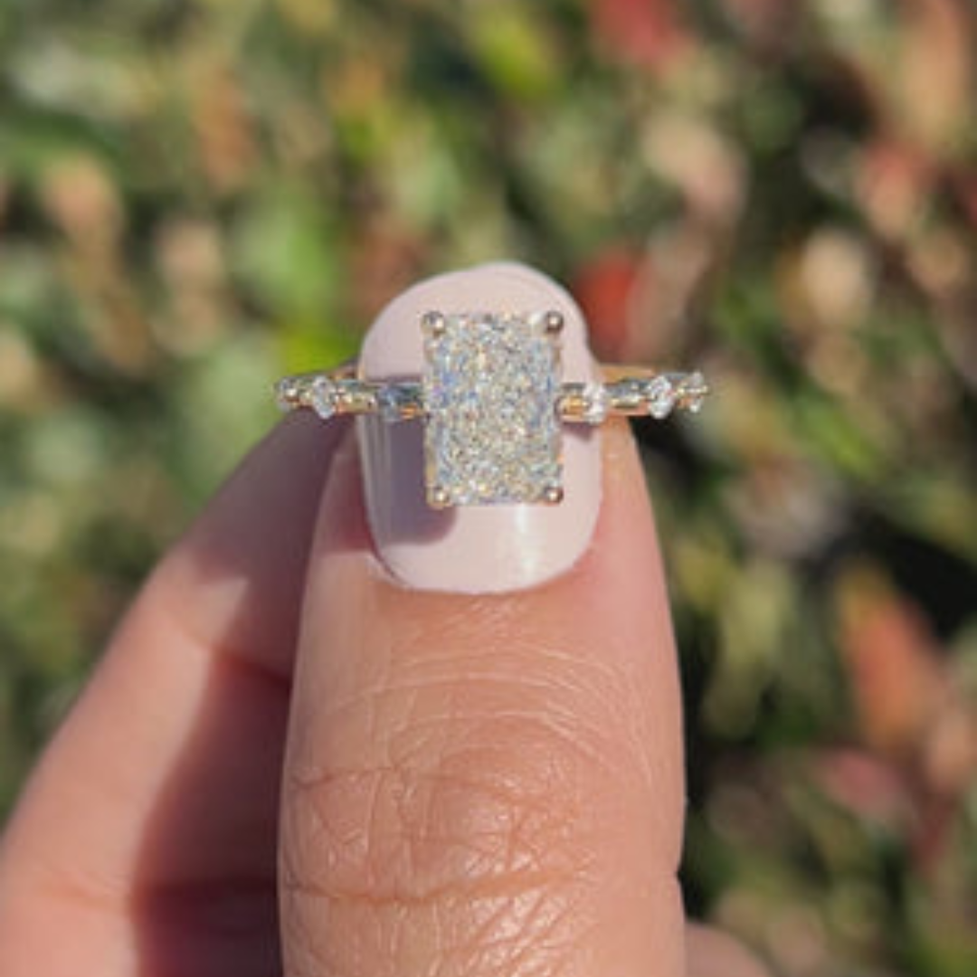 1 CT Radiant Cut Petite Pave Engagement Ring - Lab Grown Diamond