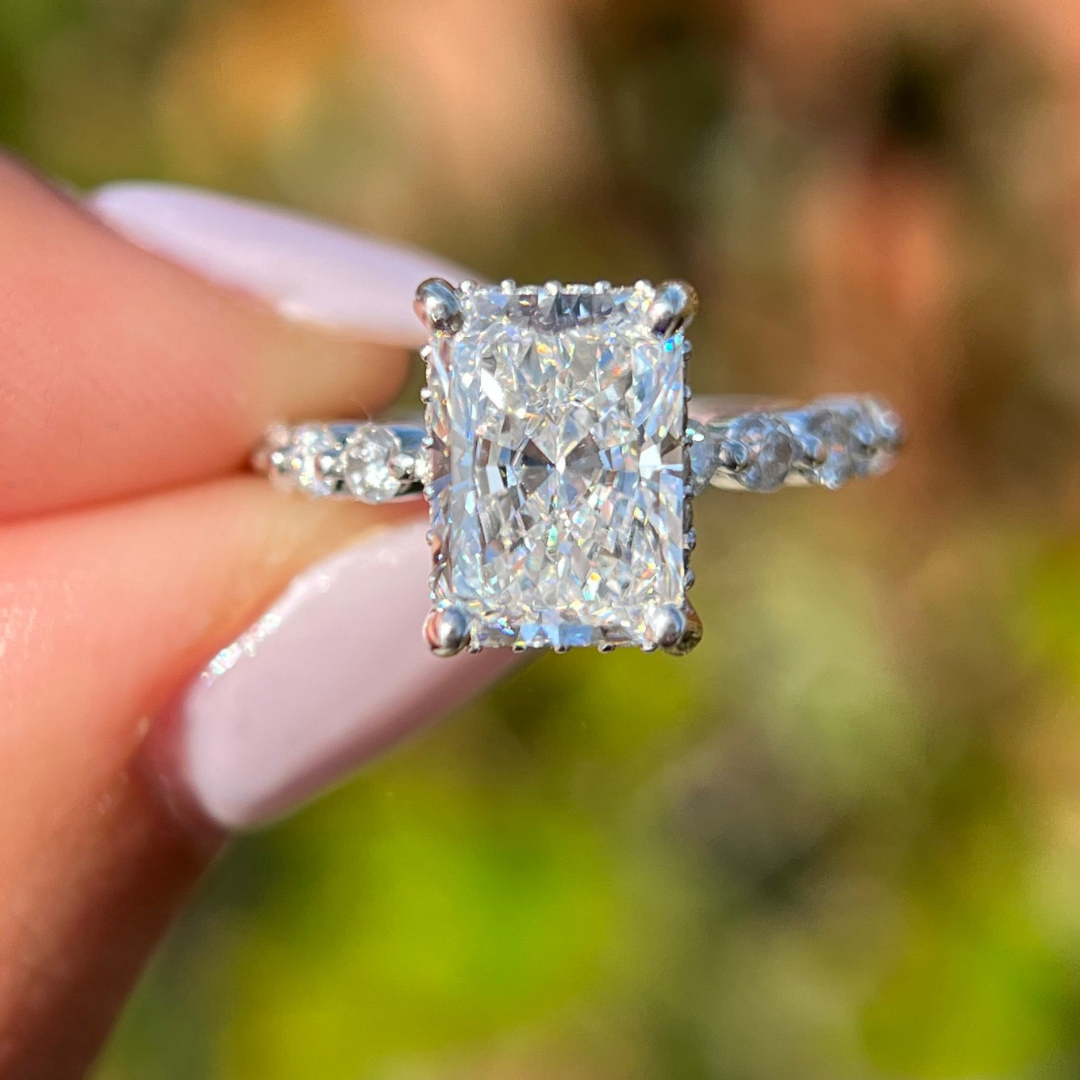 3 CT Radiant Cut Pave Engagement Ring - Lab Grown Diamond