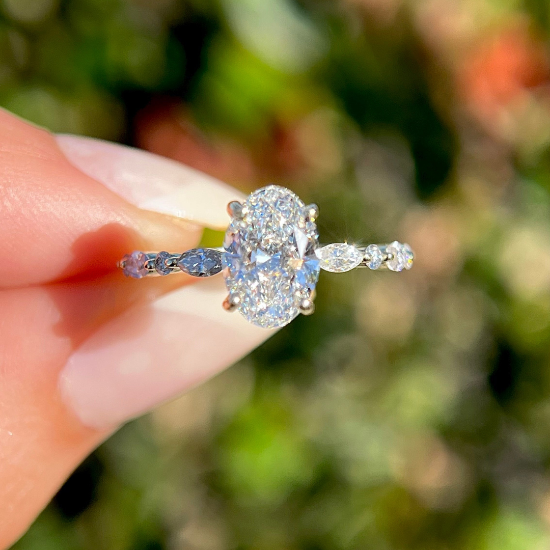 2 CT Oval Cut Pave Engagement Ring - Lab Grown Diamond