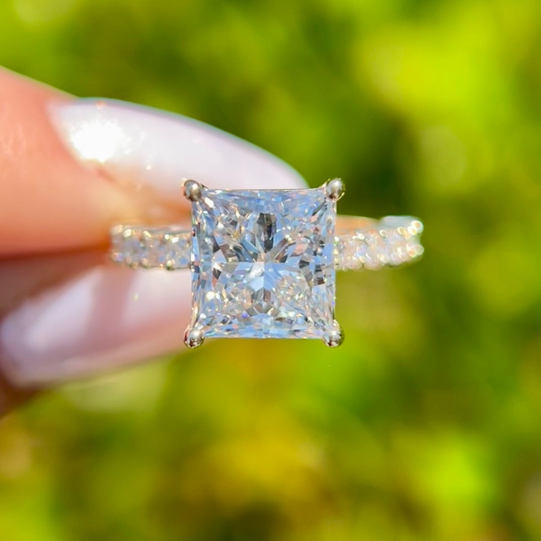2 CT Princess Pave Engagement Ring - Moissanite Diamond