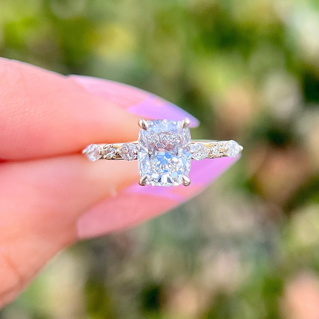 2 CT Elongated Cushion Cut  Pave Engagement Ring - Lab Grown Diamond