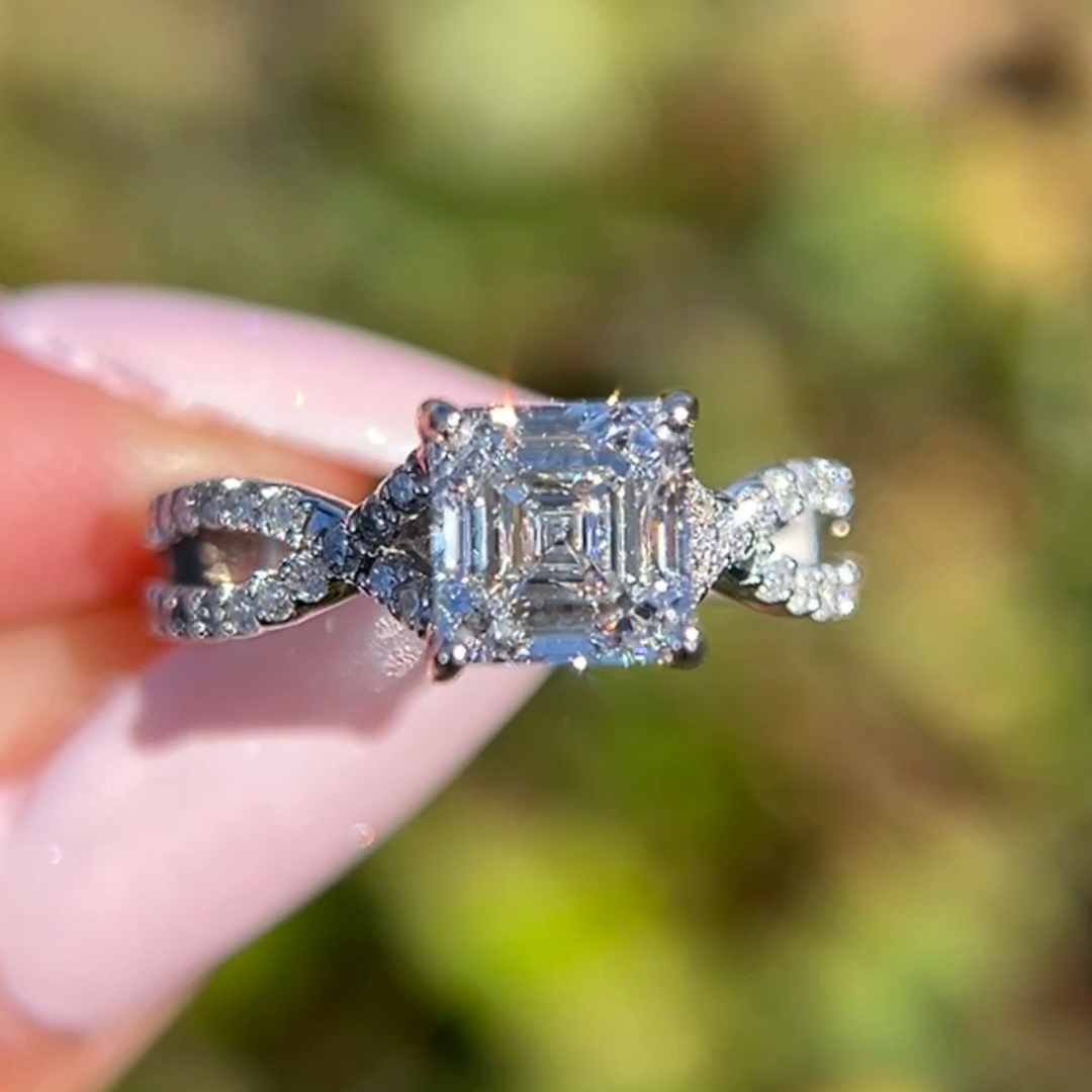 1 CT Asscher Cut Infinity Engagement Ring - Moissanite Diamond