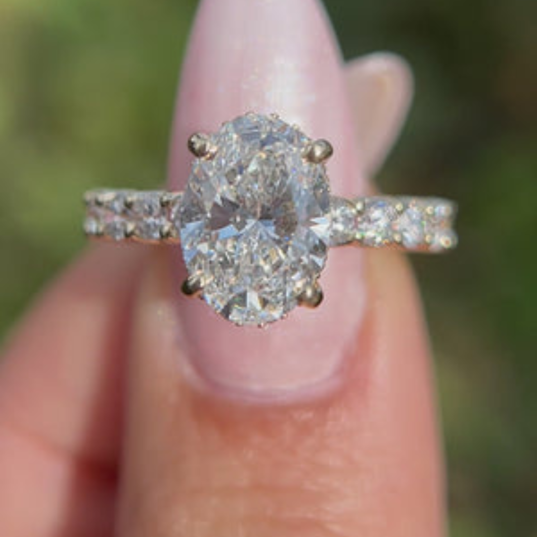 1 CT Oval Cut Pave Engagement Ring - Moissanite Diamond