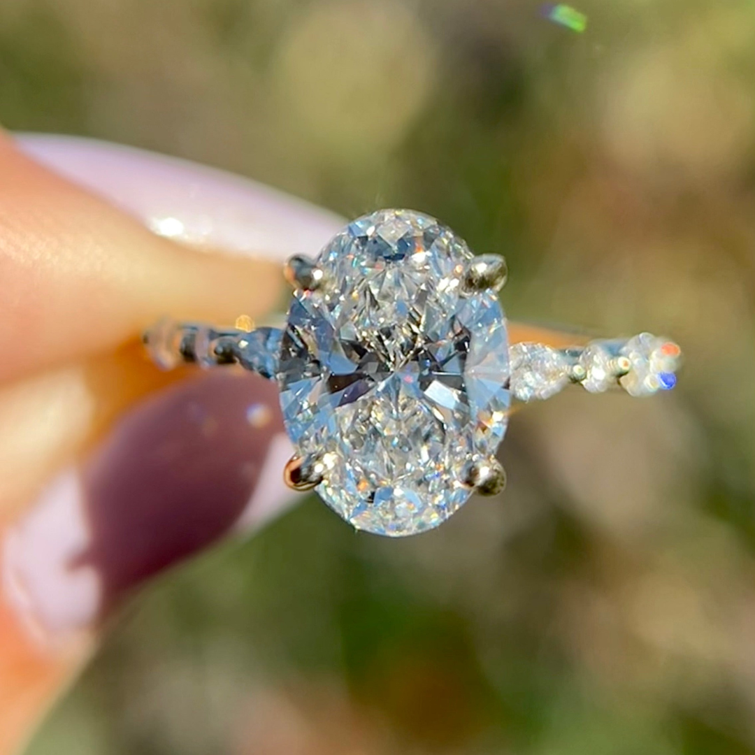 3 CT Oval Cut Pave Engagement Ring - Moissanite Diamond