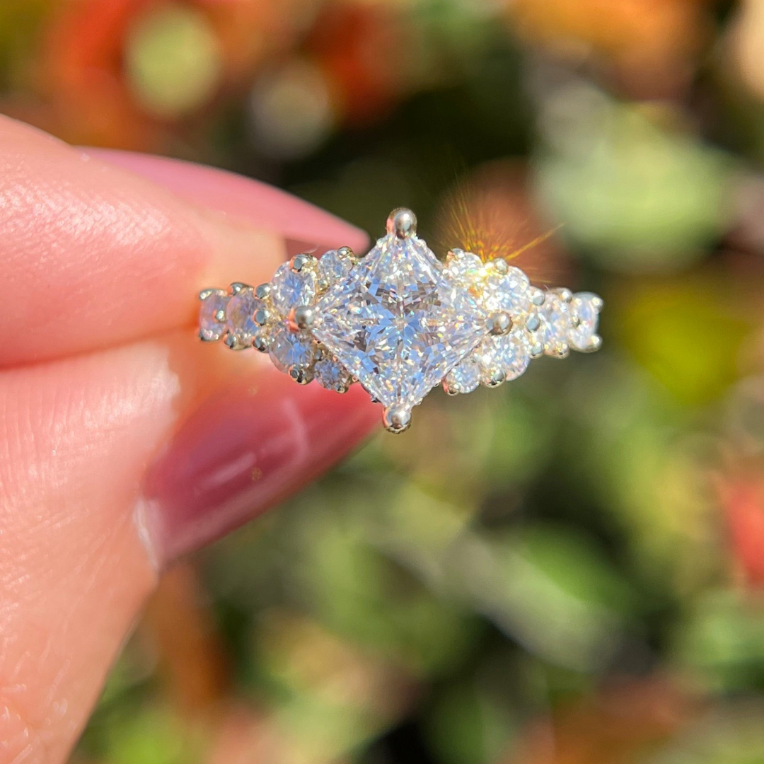 1 CT Princess Cut Cluster Engagement Ring - Lab Grown Diamond