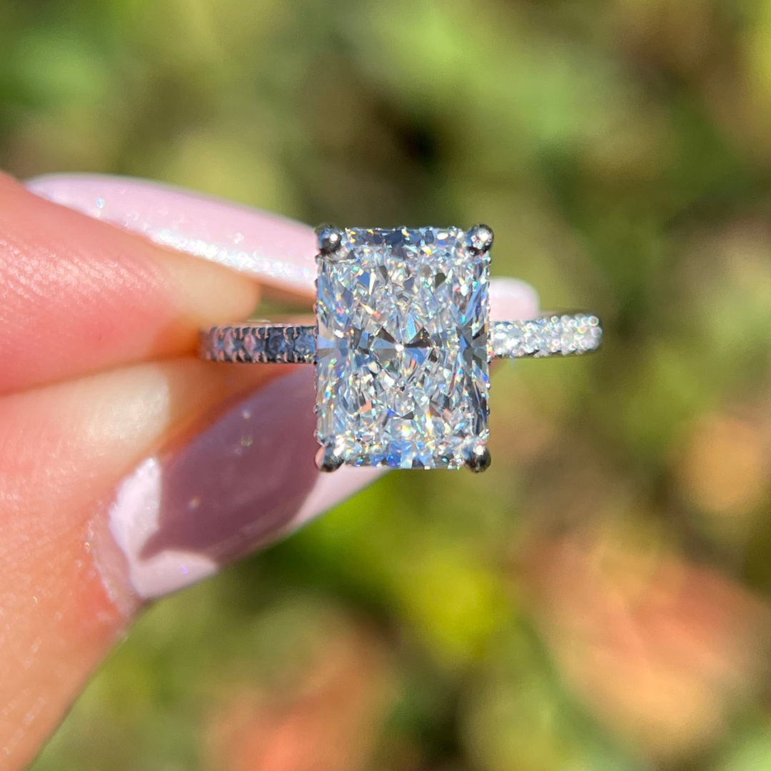4 CT Radiant Cut Pave Engagement Ring - Moissanite Diamond