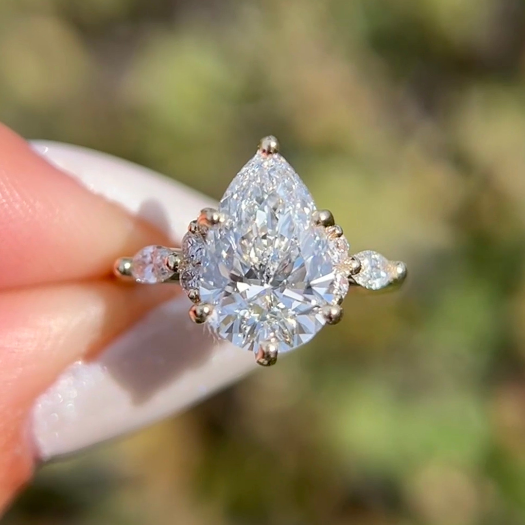 2 CT Pear Cut Three Stone Engagement Ring - Moissanite Diamond