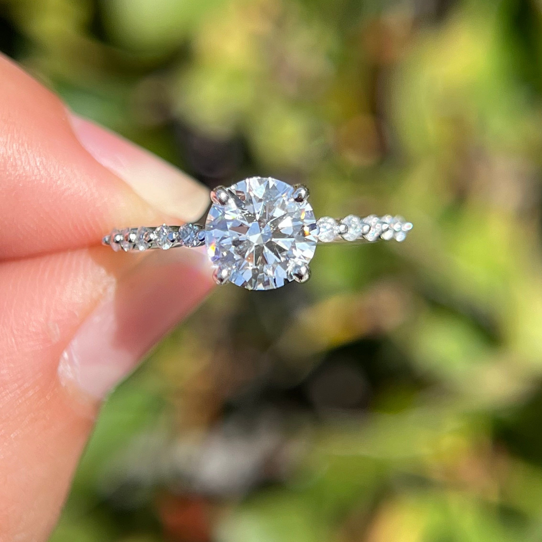1 CT Round Cut Pave Engagement Ring - Lab Grown Diamond