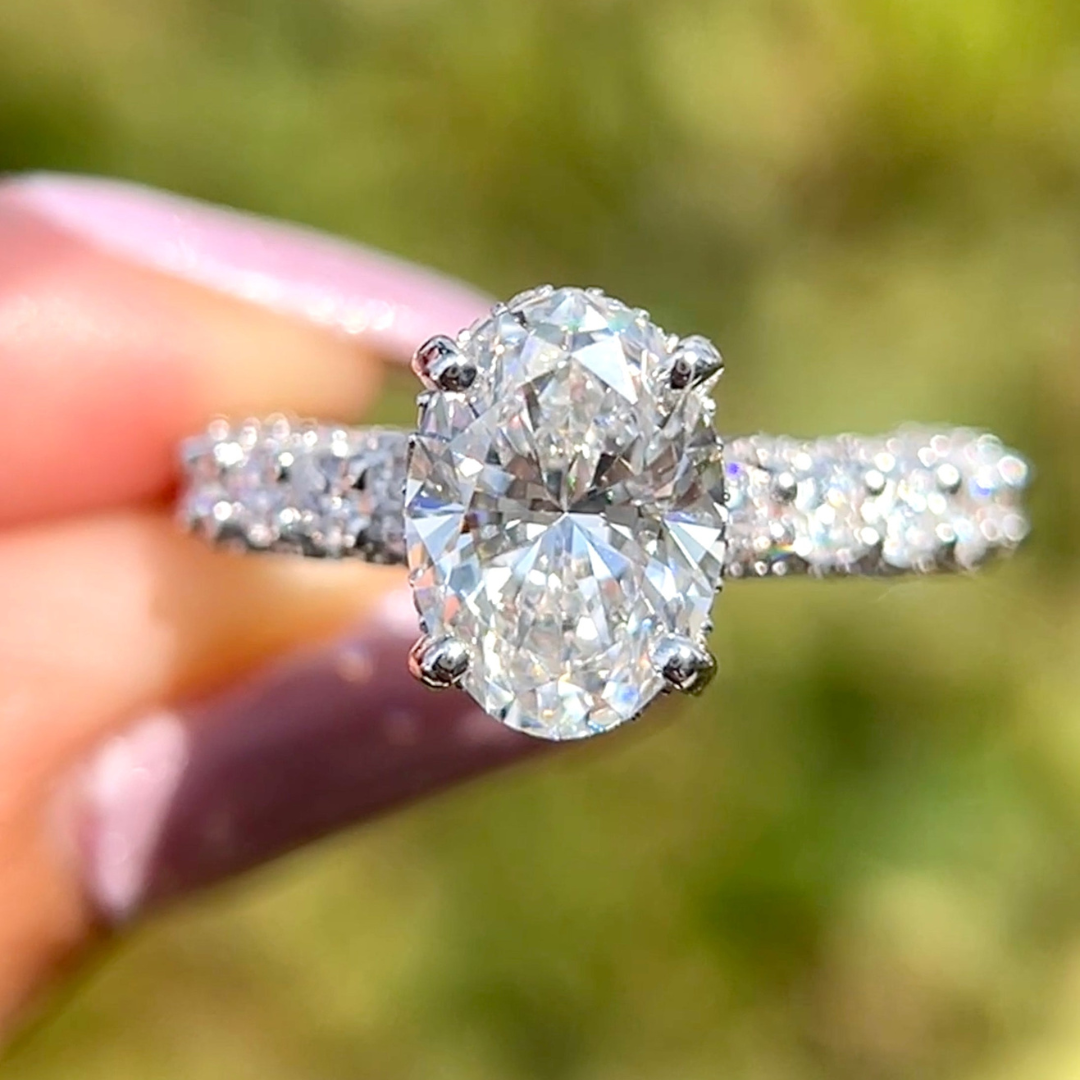 3 CT Oval Cut Pave Engagement Ring - Moissanite Diamond