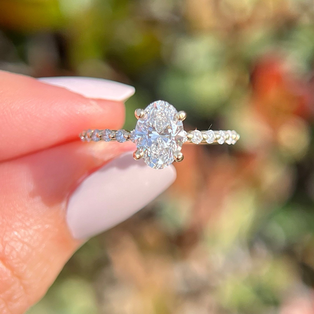 1 CT Oval Cut Pave Engagement Ring - Lab Grown Diamond