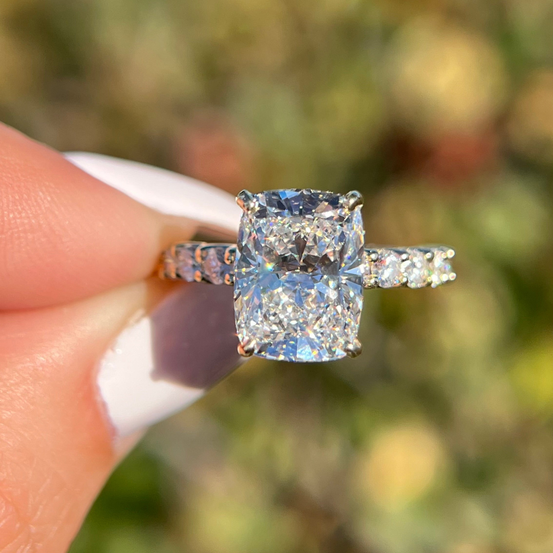 2 CT  Elongated Cushion Pave Engagement Ring - Moissanite Diamond