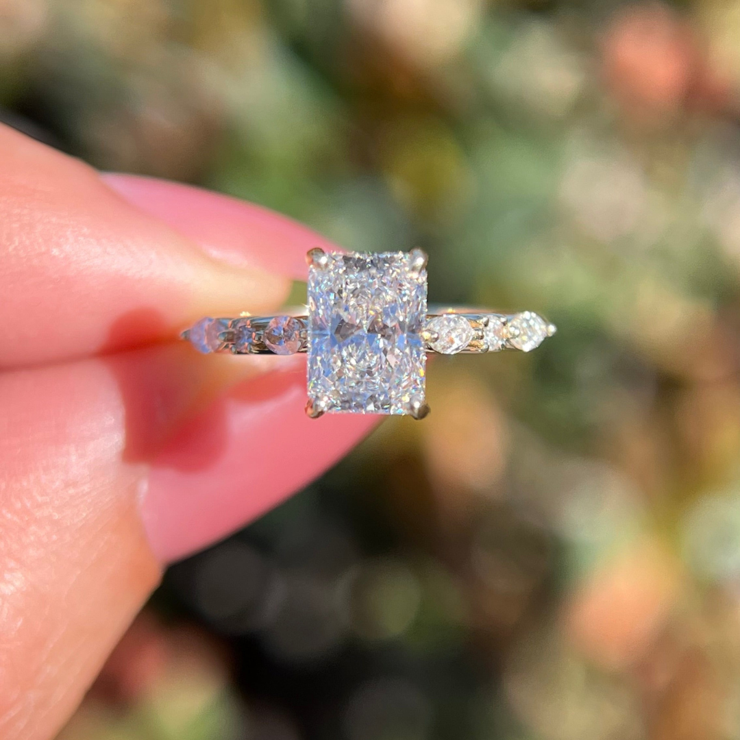 2 CT Radiant Cut  Pave Engagement Ring - Lab Grown Diamond