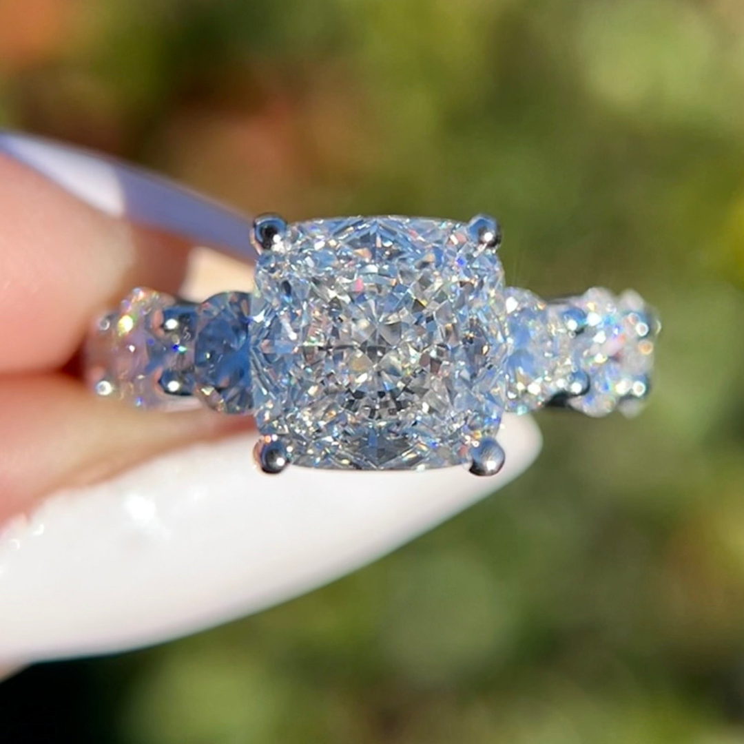 2 CT Cushion Cut Pave Engagement Ring - Moissanite Diamond