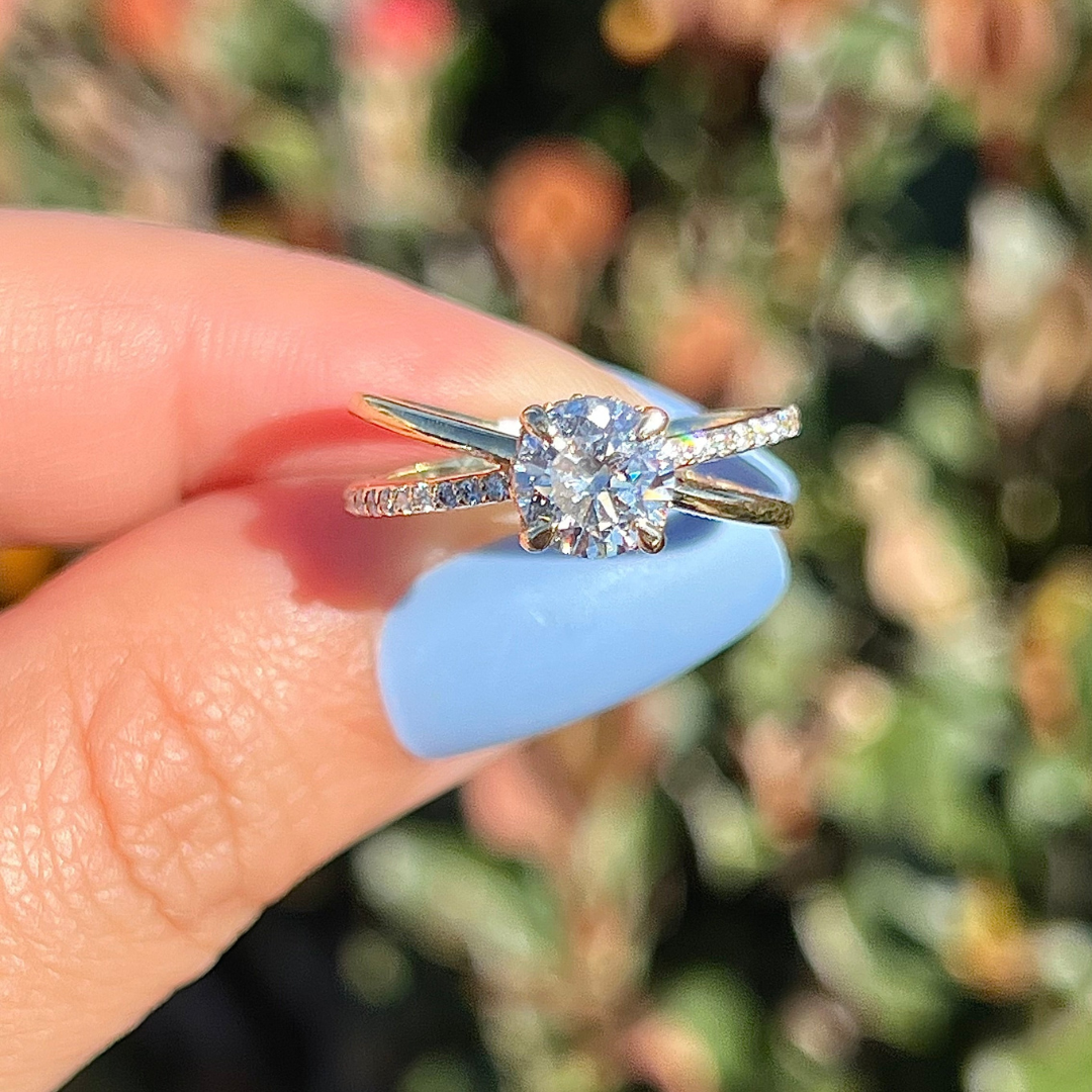 2 CT Round Cut Criss Cross Engagement Ring - Lab Grown Diamond