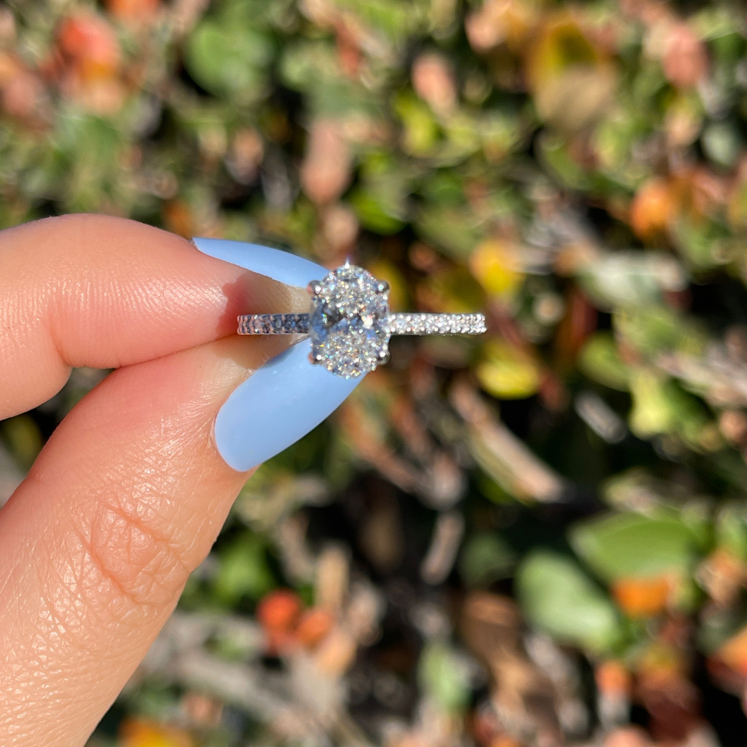 1 CT Oval Cut Pave Engagement Ring - Lab Grown Diamond