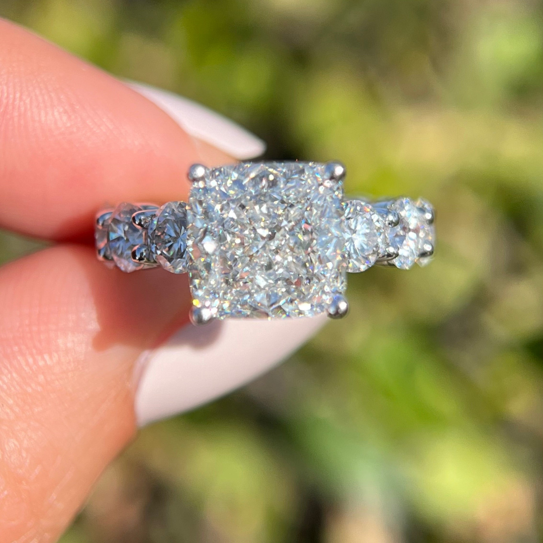 2 CT Cushion Cut Pave Engagement Ring - Lab Grown Diamond