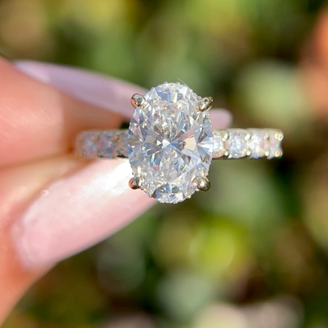 2 CT Oval Cut Pave Engagement Ring - Moissanite Diamond