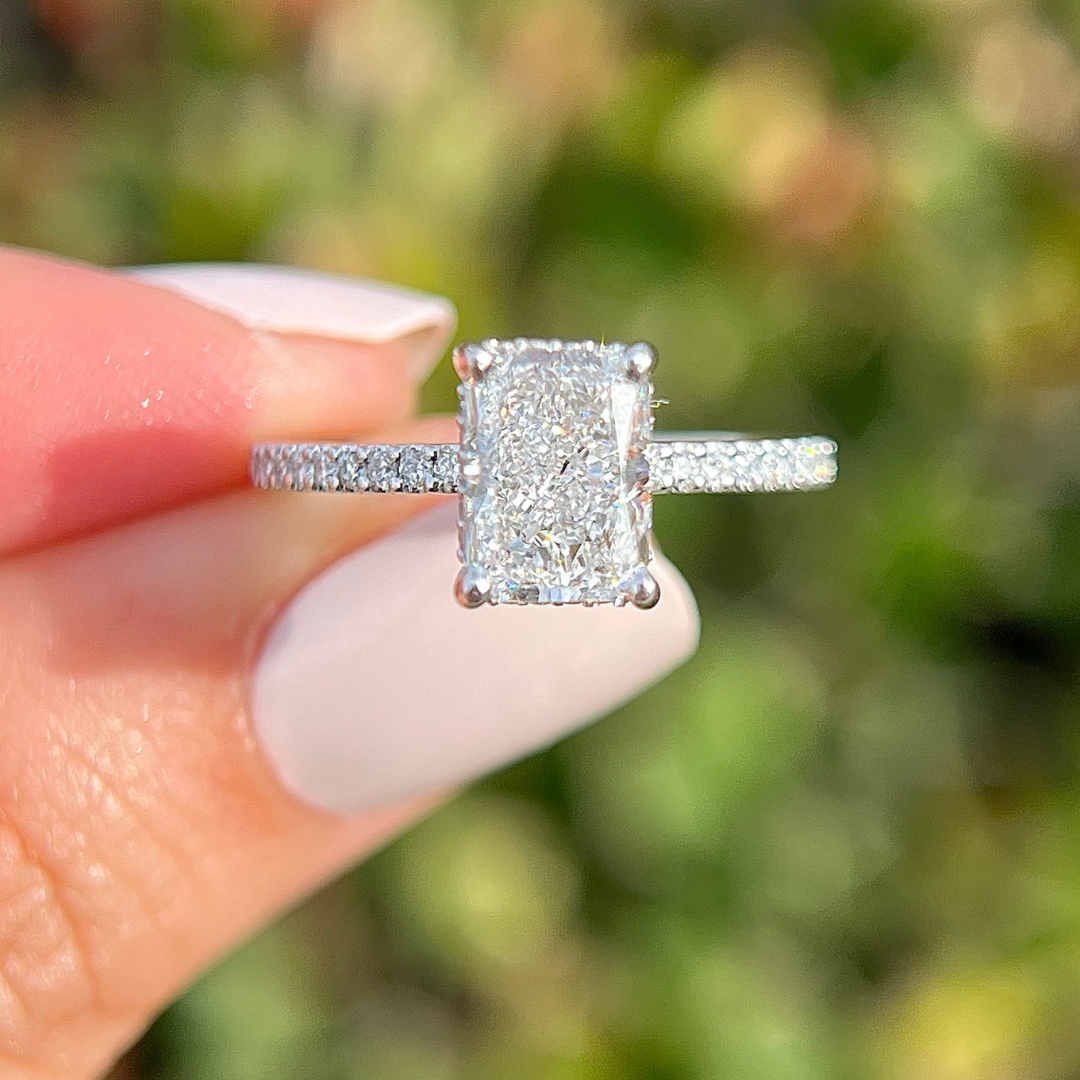 3 CT Radiant Cut Pave Engagement Ring - Lab Grown Diamond