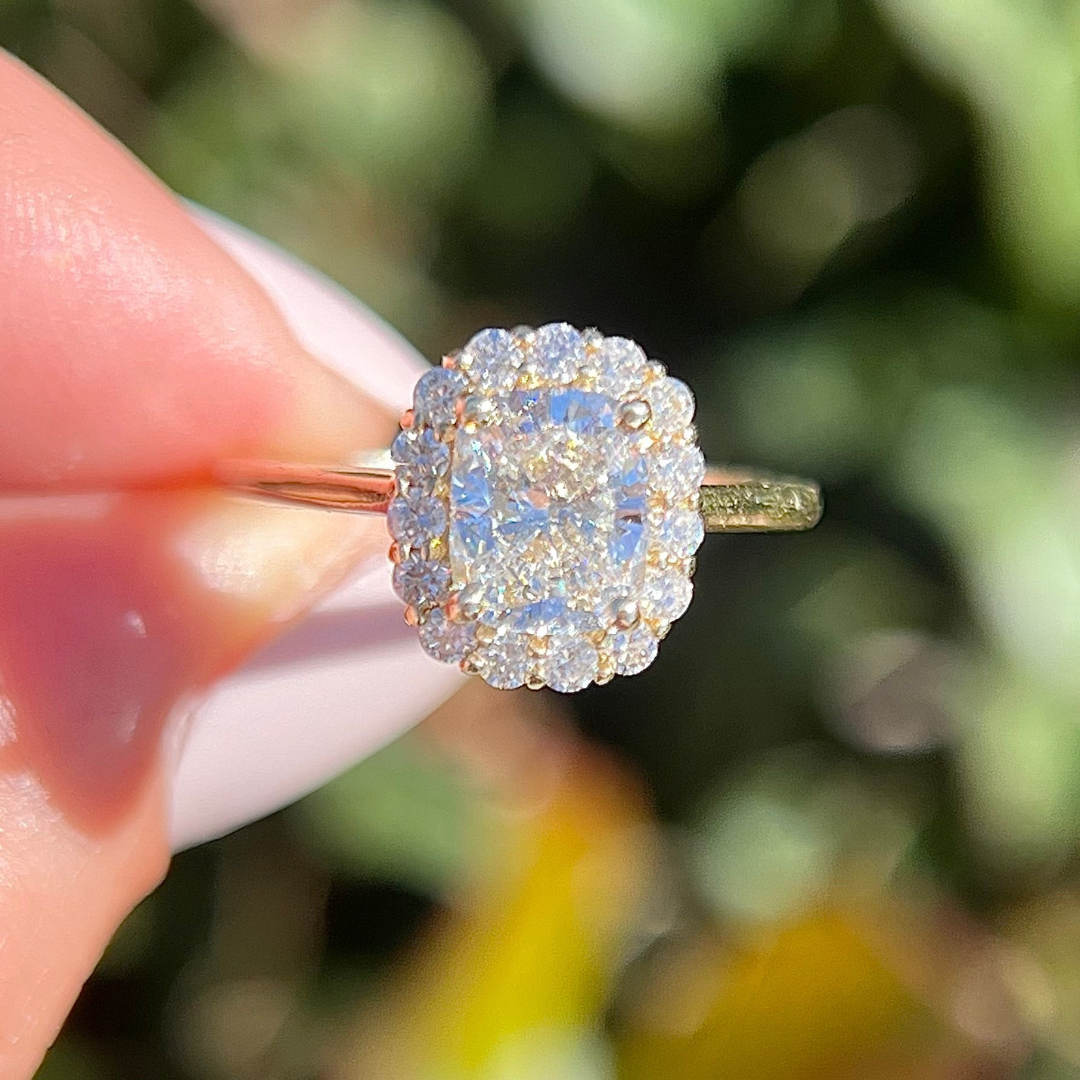 2 CT Elongated Cushion Cut Halo Engagement Ring - Lab Grown Diamond
