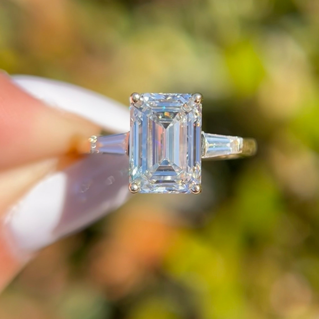 1 CT Emerald Cut Three Stone Engagement Ring - Moissanite Diamond