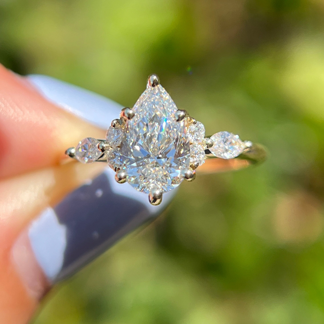 2 CT Pear Cut Cluster Engagement Ring - Moissanite Diamond