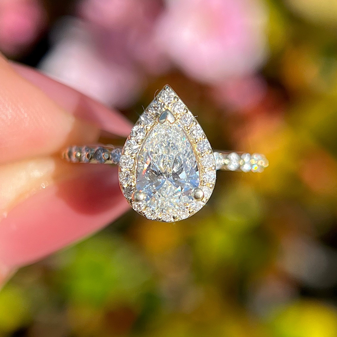 2 CT Pear Cut  Pave Halo Engagement Ring - Lab Grown Diamond