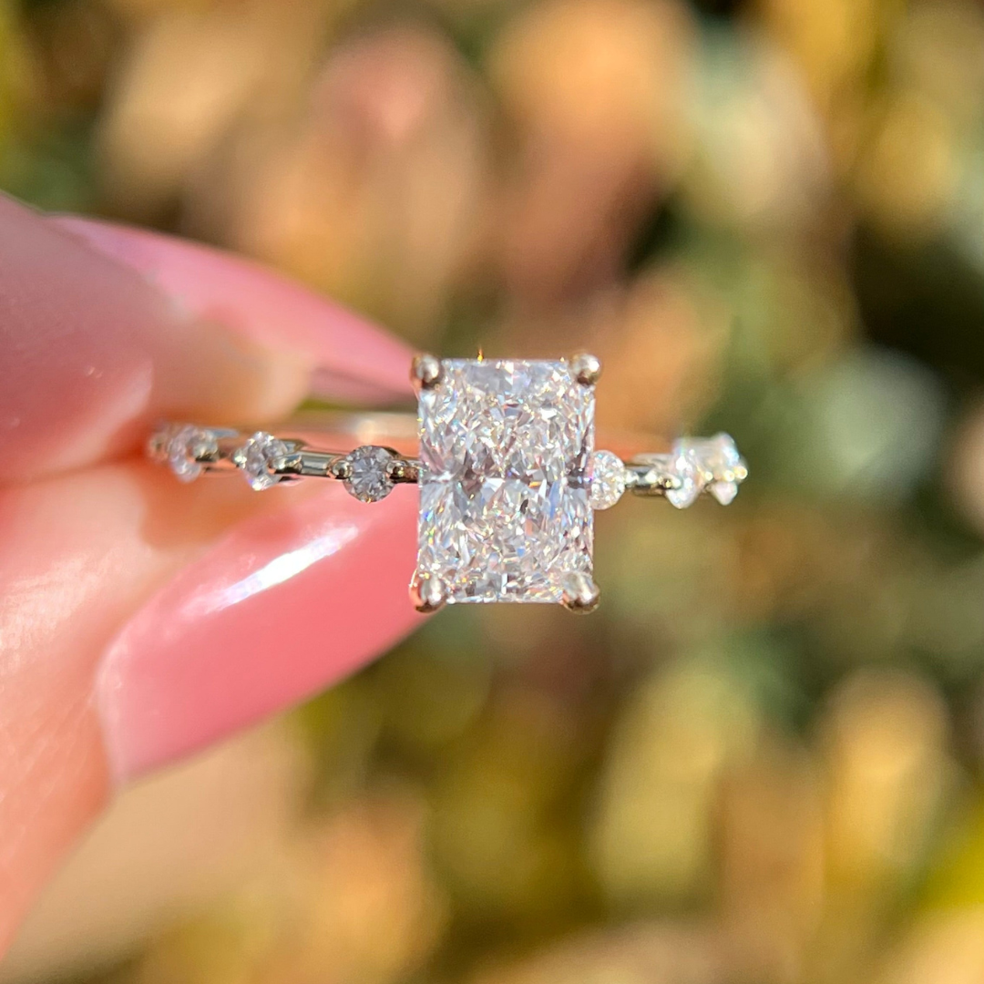 1 CT Radiant Cut Petite Pave Engagement Ring - Lab Grown Diamond