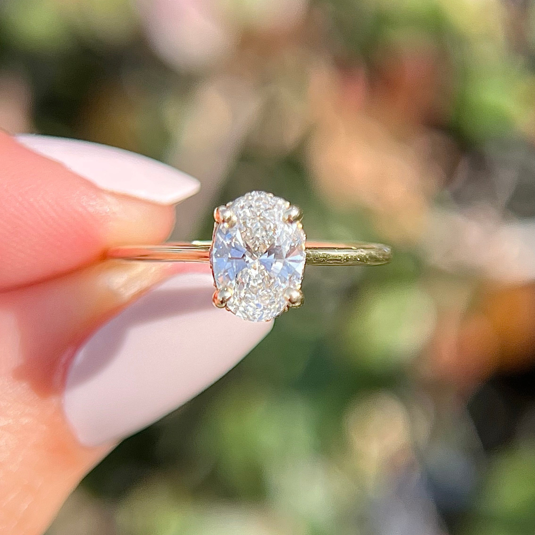 2 CT Oval Cut Solitaire Hidden Halo Engagement Ring - Lab Grown Diamond