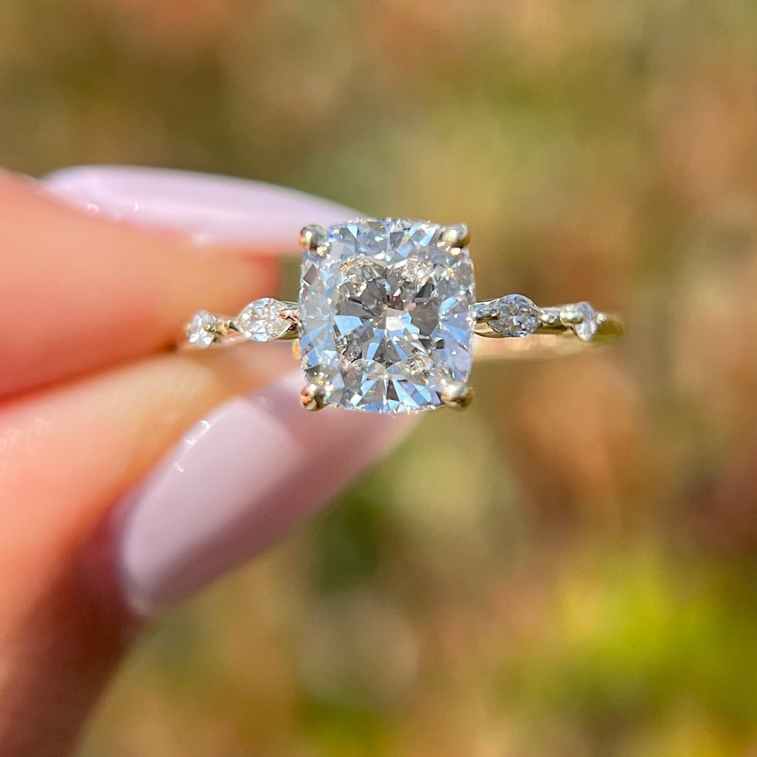 1 CT Cushion Cut Pave Engagement Ring - Lab Grown Diamond