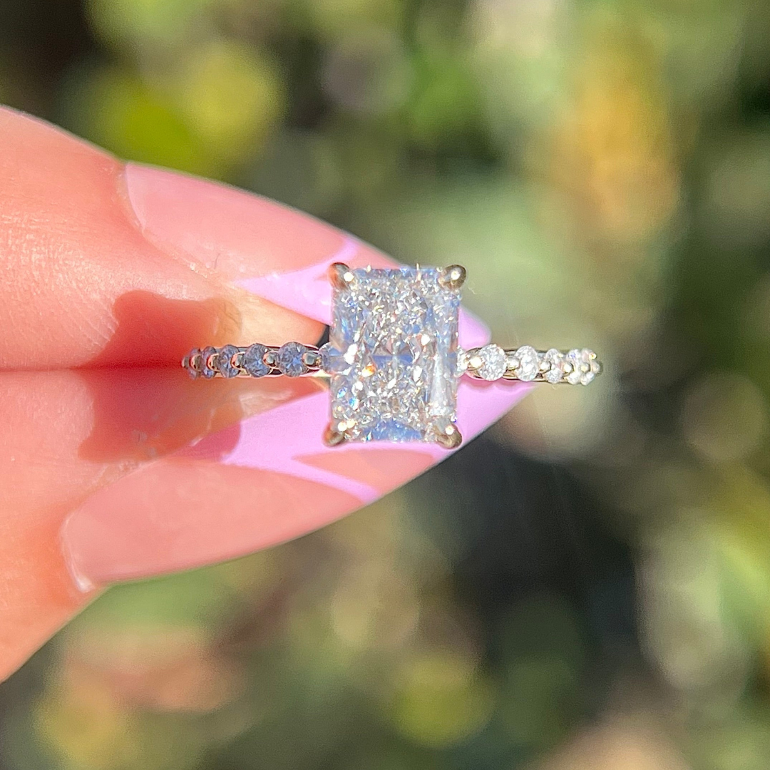1 CT Radiant Cut Pave Engagement Ring - Lab Grown Diamond