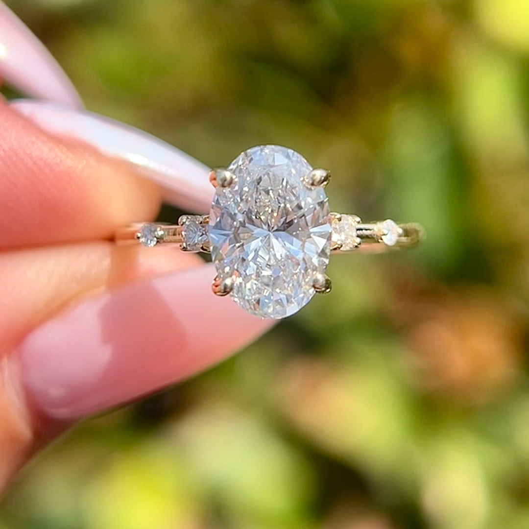 3 CT Oval Cut Petite Pave Engagement Ring - Lab Grown Diamond