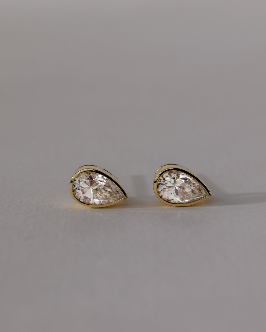 1 CT Pear Cut Moissanite Diamond Bezel Stud Earrings