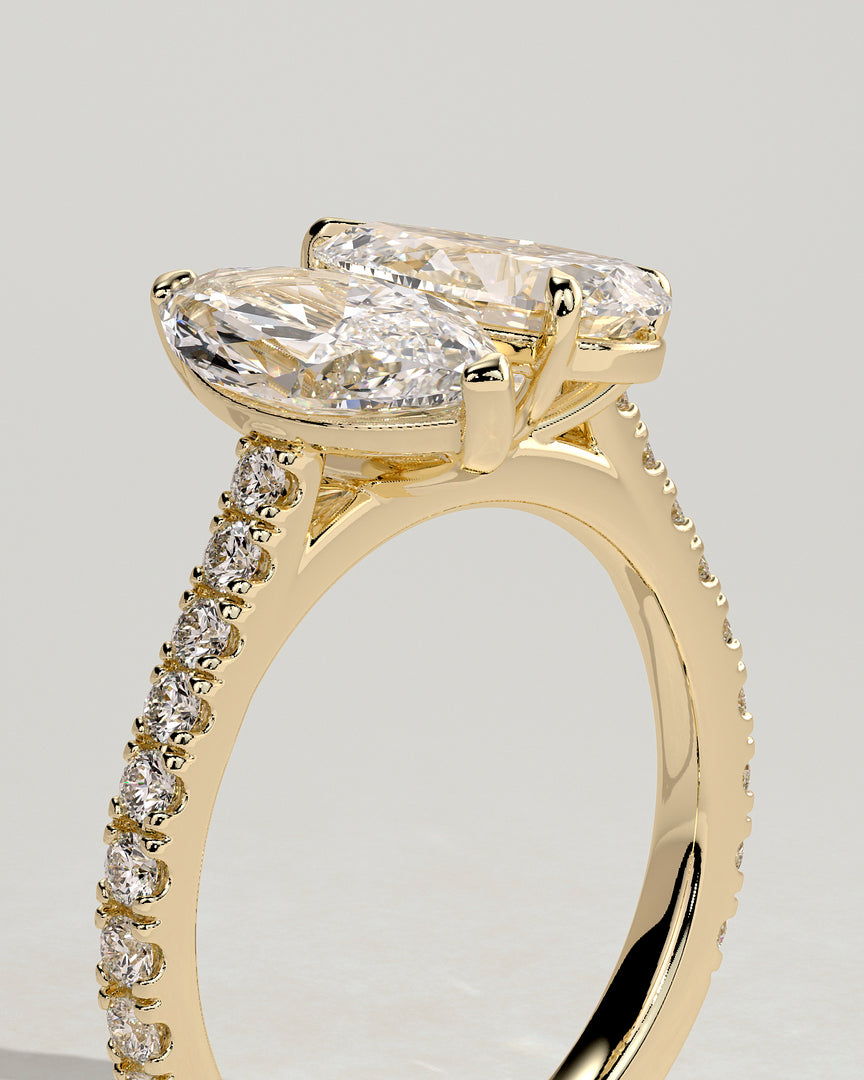 2 CT Marquise and Pear Cut Pave Engagement Ring - Moissanite Diamond